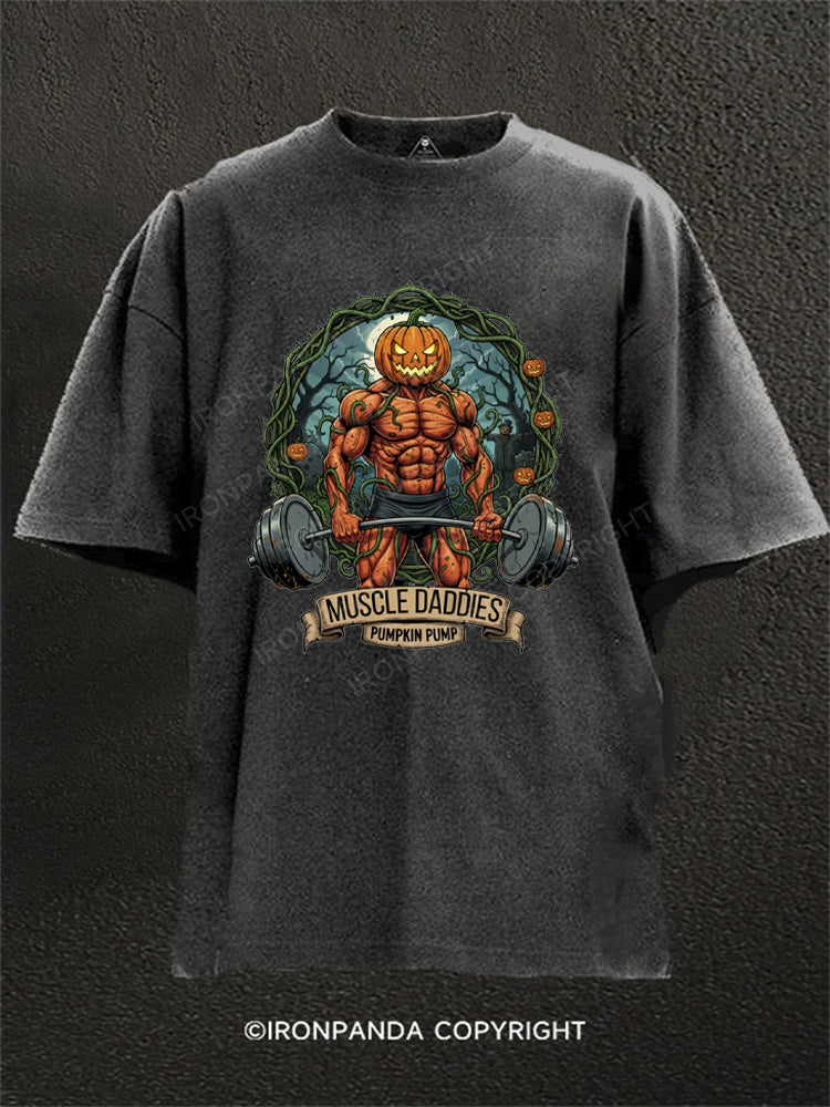 Pumpkin Pump Muscle Daddies Washed Gym Shirt