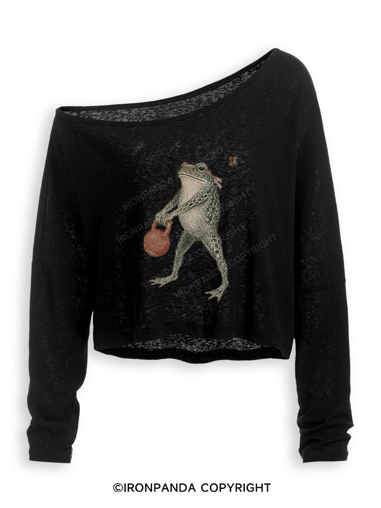 GYM FROG JAPANESE STYLE Off Shoulder Long Sleeve Crop Top