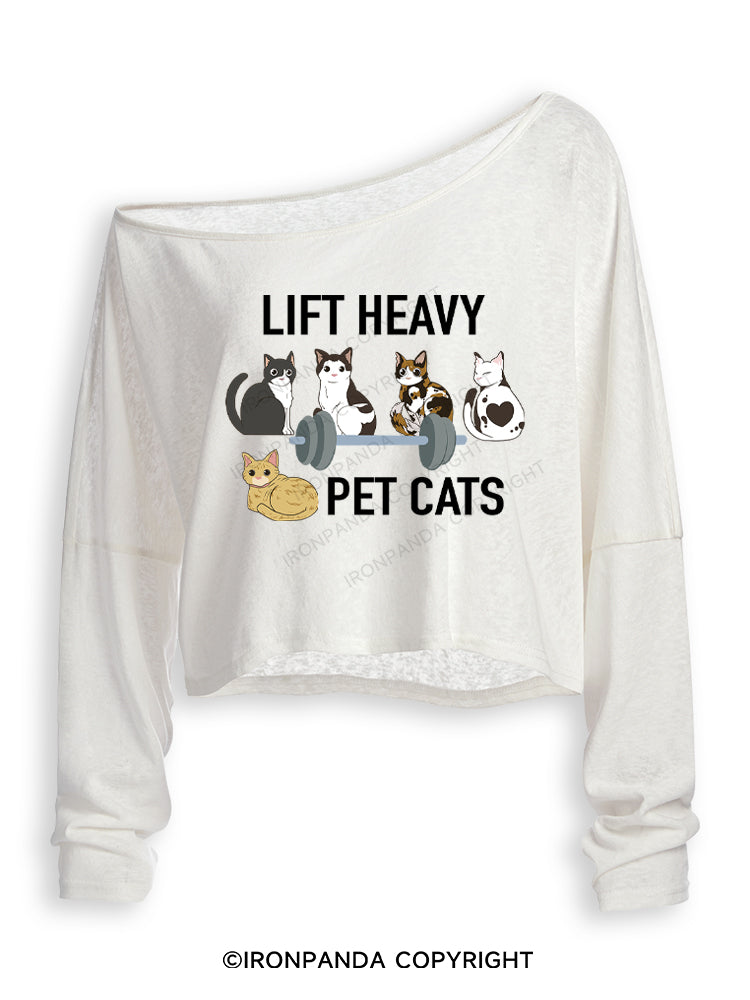 LIFT HEAVY PET CATS Off Shoulder Long Sleeve Crop Top