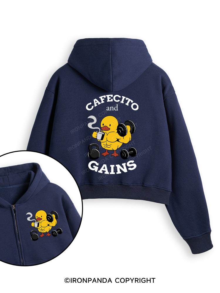 CAFECITO AND GAINS Fleece Crop Zip Up Hoodie