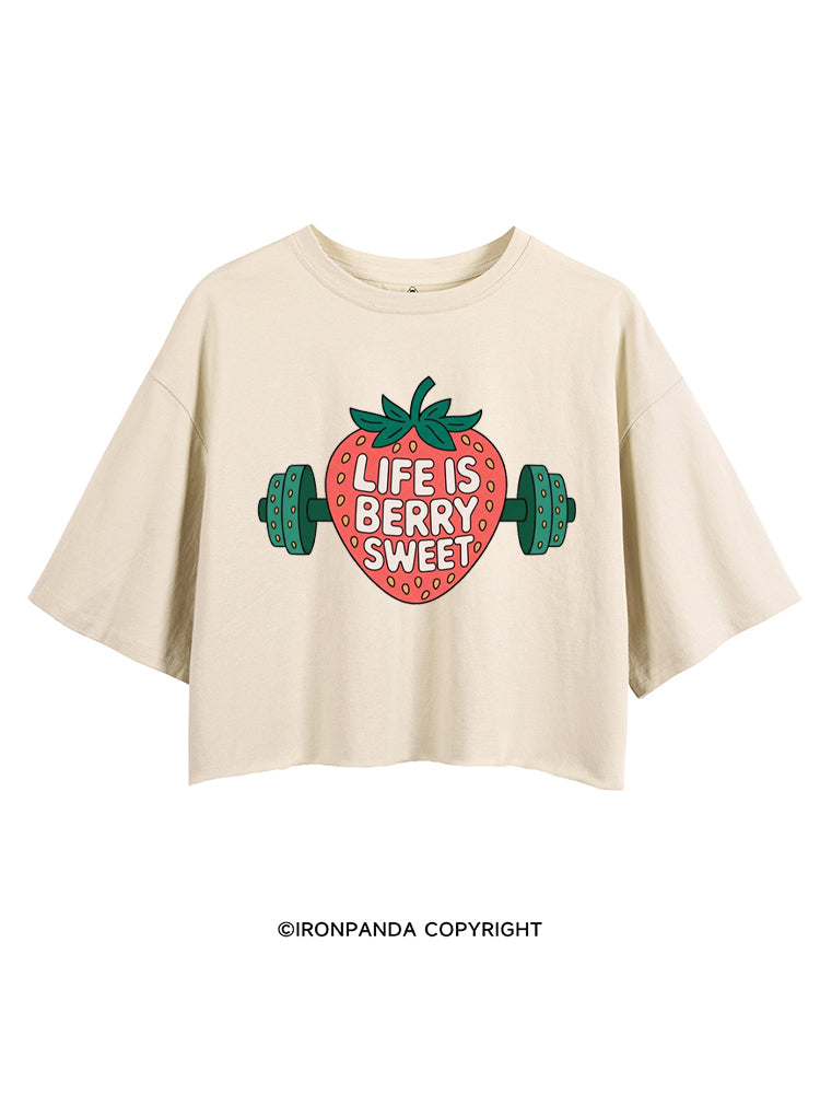 LIFE IS BERRY STRONG STRAWBERRY CROP TOPS