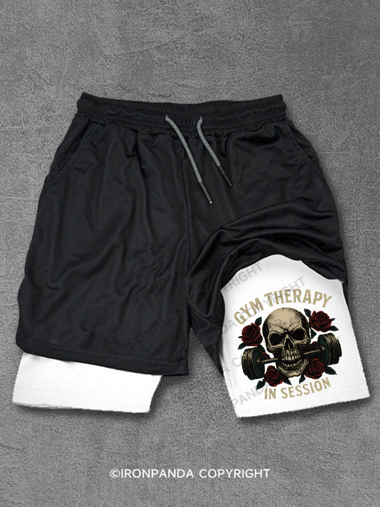 Gym Therapy in Session Skull Rose Weightlifting Performance Training Shorts
