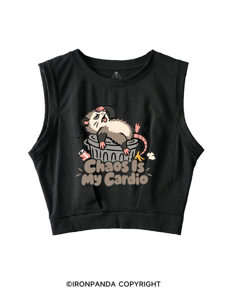 Chaos Is My Cardio Funny Possum Trash SLEEVELESS CROP TOPS
