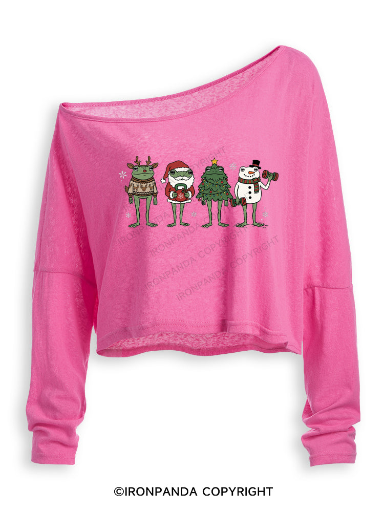 JOLLY FIT FROG SQUAD Off Shoulder Long Sleeve Crop Top