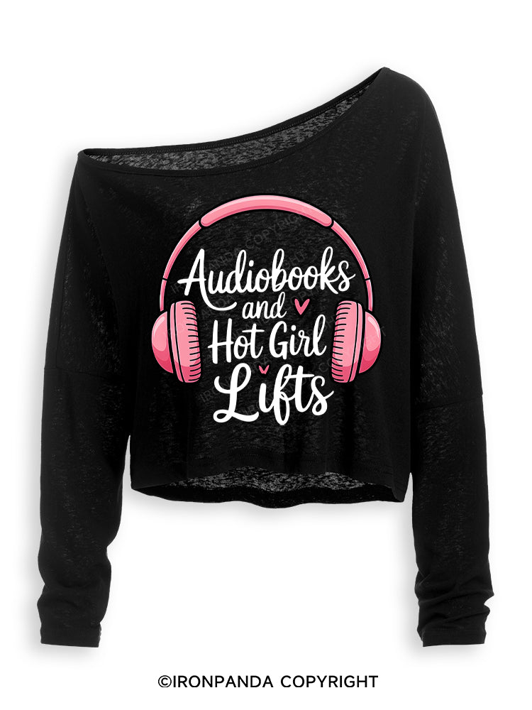 AUDIOBOOKS AND HOT GIRL LIFTS Off Shoulder Long Sleeve Crop Top