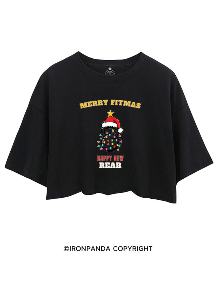 MERRY FITMAS HAPPY NEW REAR CROP TOPS