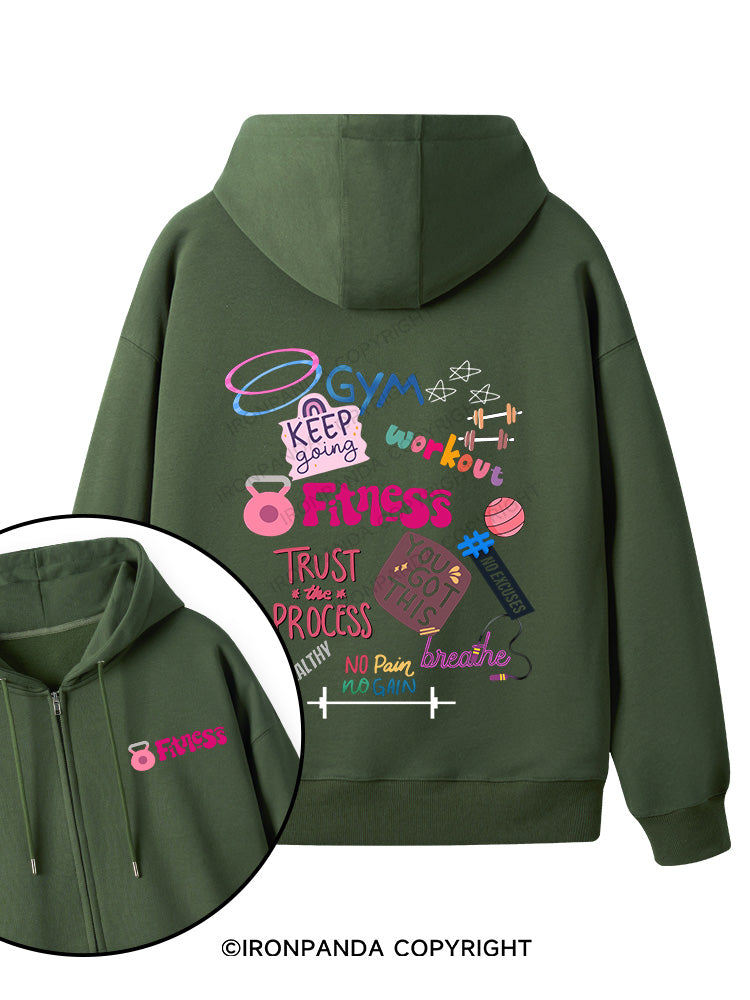 Fitness Double-Sided Printed Fleece Zip Up Hoodie