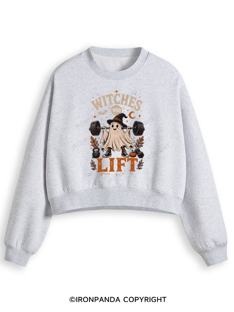 WITCHES WHO LIFT GHOST HALLOWEEN Fleece Crop Sweatshirt