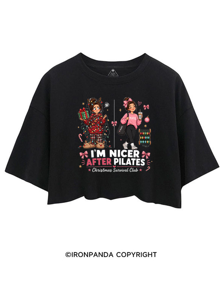 I'M NICER AFTER PILATES CHRISTMAS SURVIVAL CLUB CROP TOPS