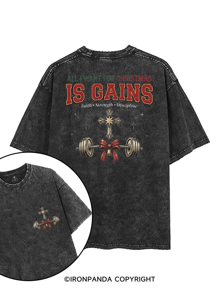 ALL I WANT FOR CHRISTMAS IS GAINS FAITH STRENGTH DISCIPLINE printed Gym Shirt