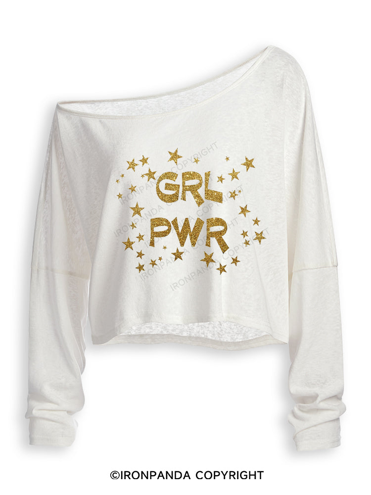 Girl Power Off Shoulder Long Sleeve Crop Top