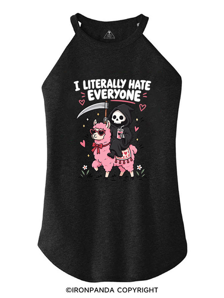 I LITERALLY HATE EVERYONE Grim Reaper Llama Halloween ROCKER COTTON TANK