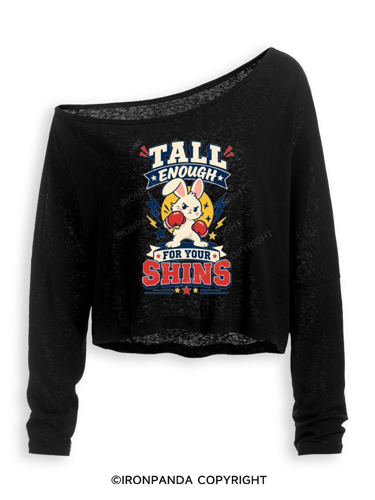 TALL ENOUGH FOR YOUR SHINS STRONG BUNNY Off Shoulder Long Sleeve Crop Top