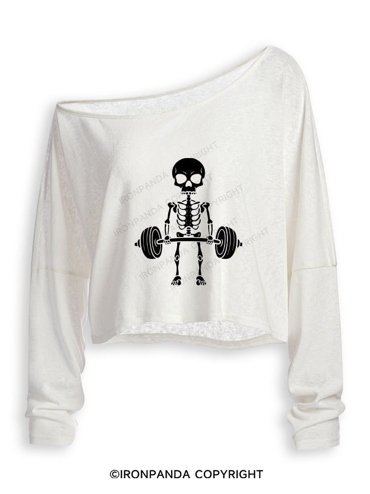 DEADLIFT SQUAD Off Shoulder Long Sleeve Crop Top
