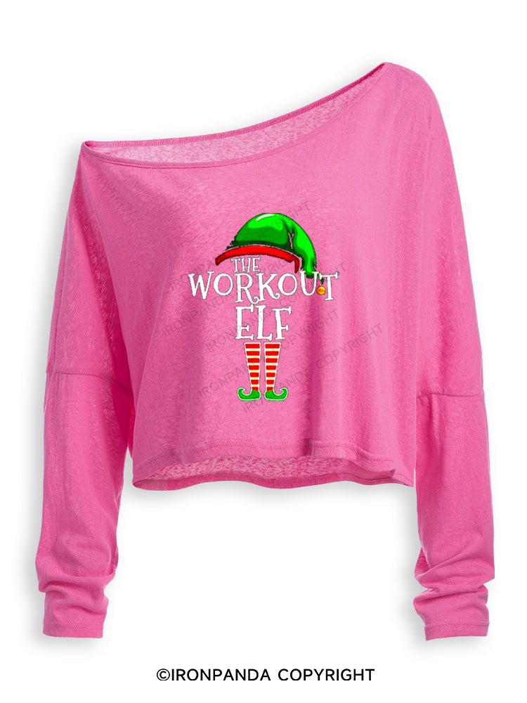 THE WORKOUT ELF Off Shoulder Long Sleeve Crop Top