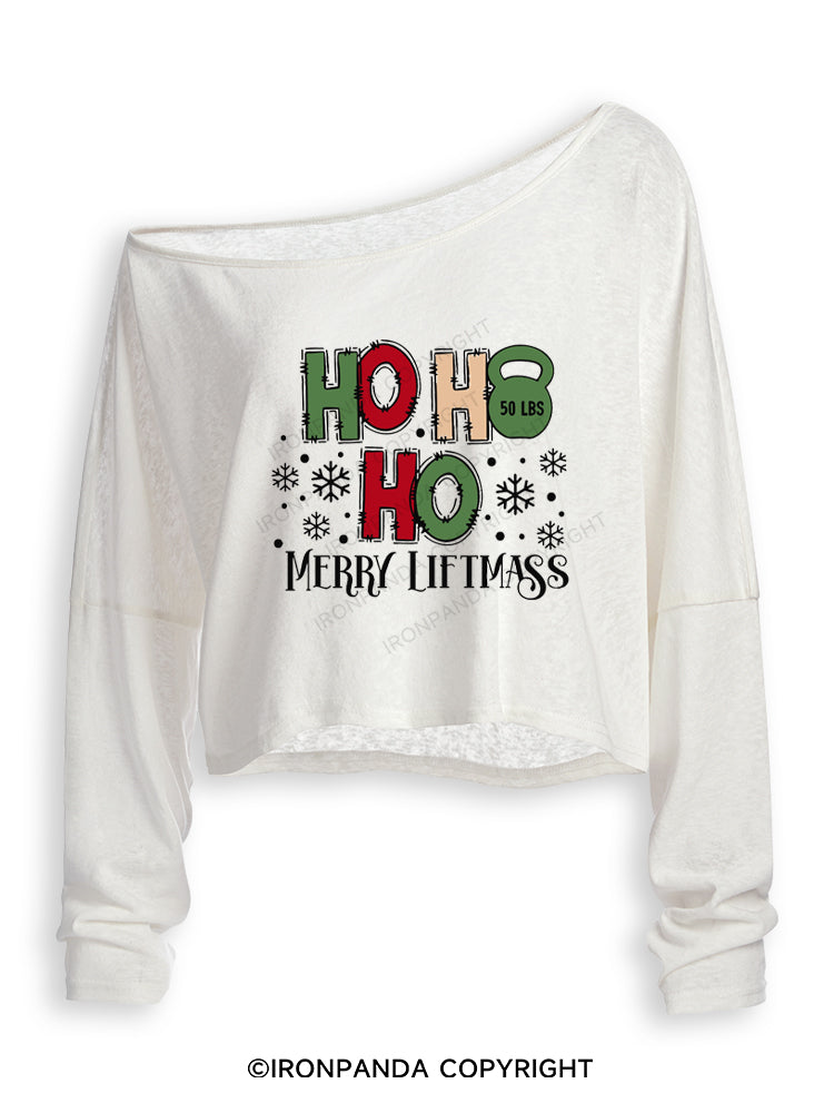 HOHOHO MERRY LIFTMASS Off Shoulder Long Sleeve Crop Top