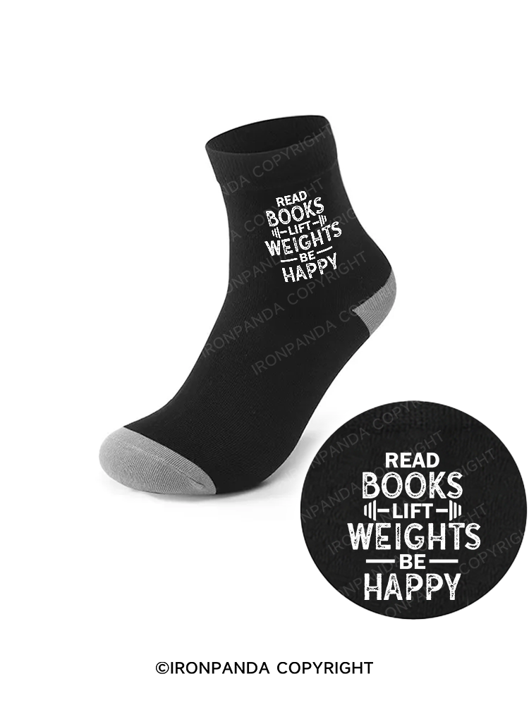READ BOOKS LIFT WEIGHTS BE HAPPY FUNNY WORKOUT Crew Socks
