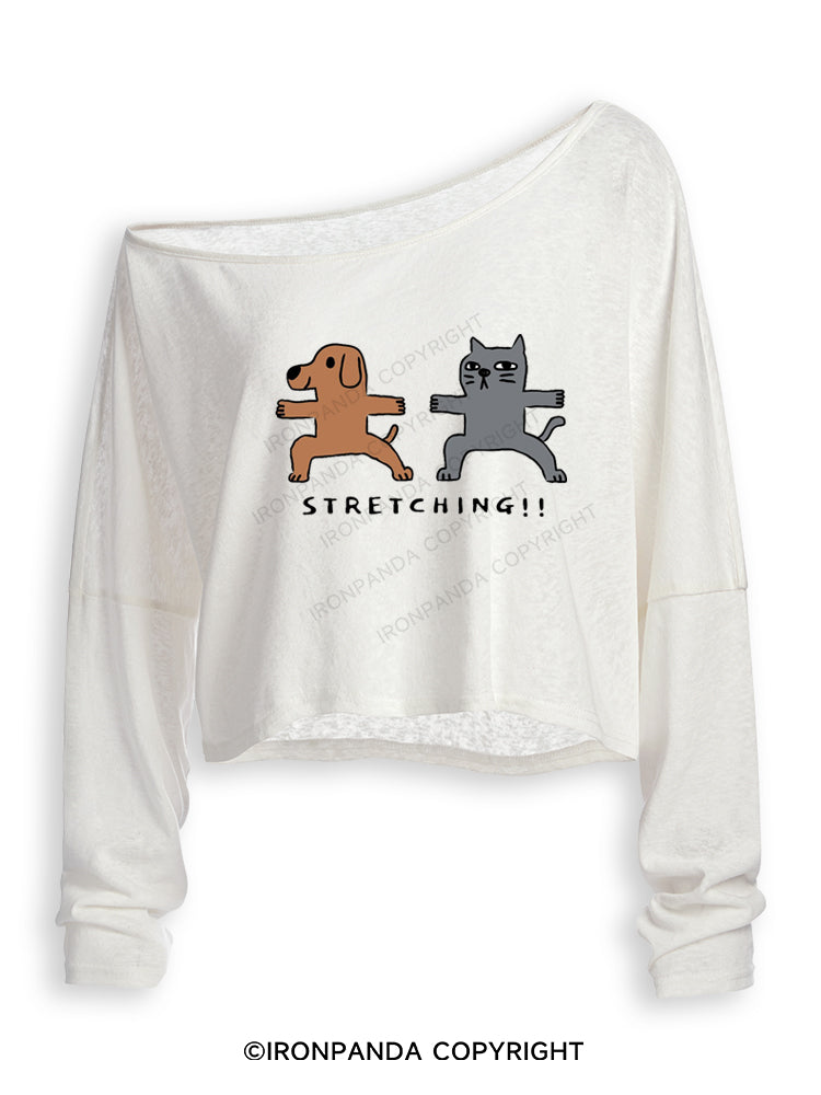 STRETCHING!! Off Shoulder Long Sleeve Crop Top