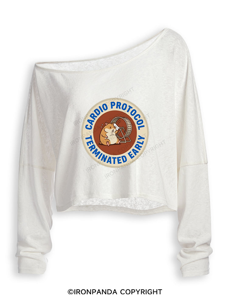 CARDIO PROTOCOL TERMINATED EARLY Off Shoulder Long Sleeve Crop Top
