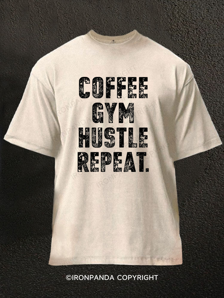 COFFEE GYM HUSTLE REPEAT Washed Gym Shirt