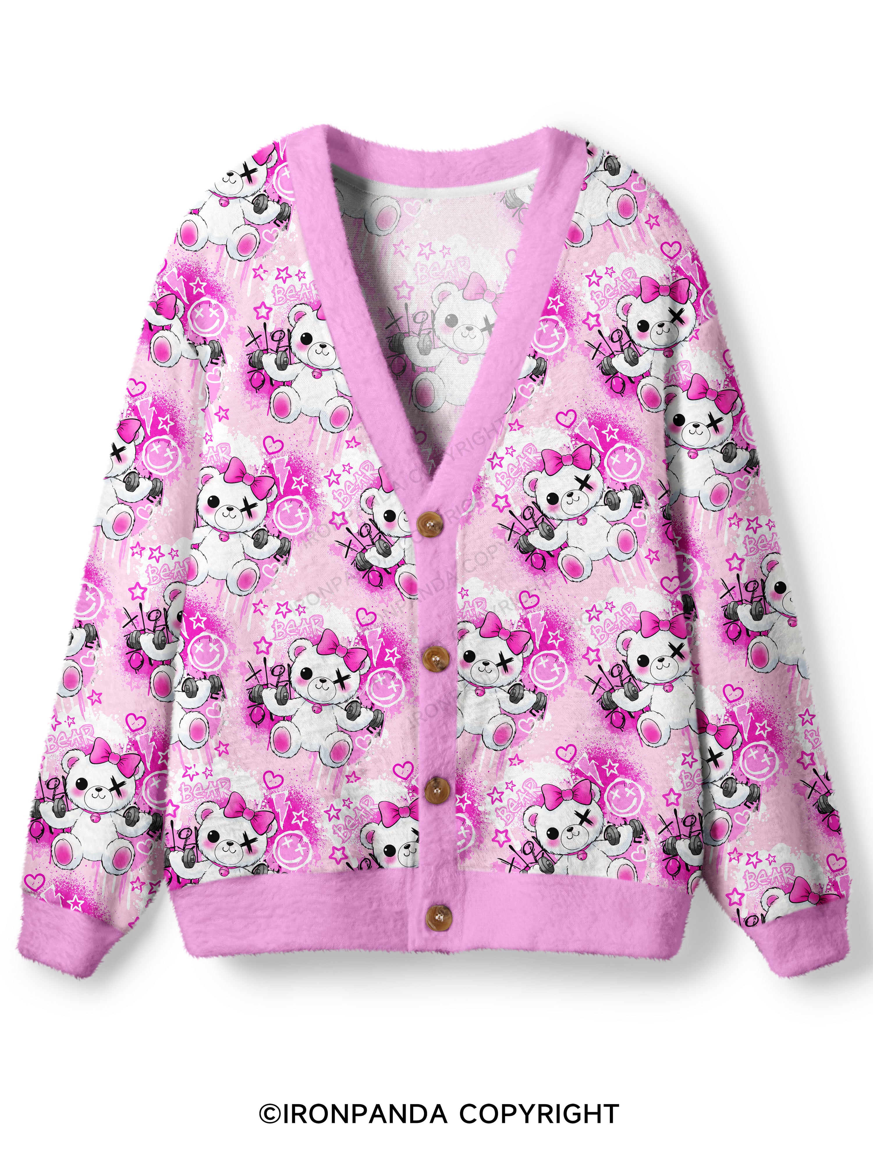Lifting Bear Ugly Cardigan Sweater