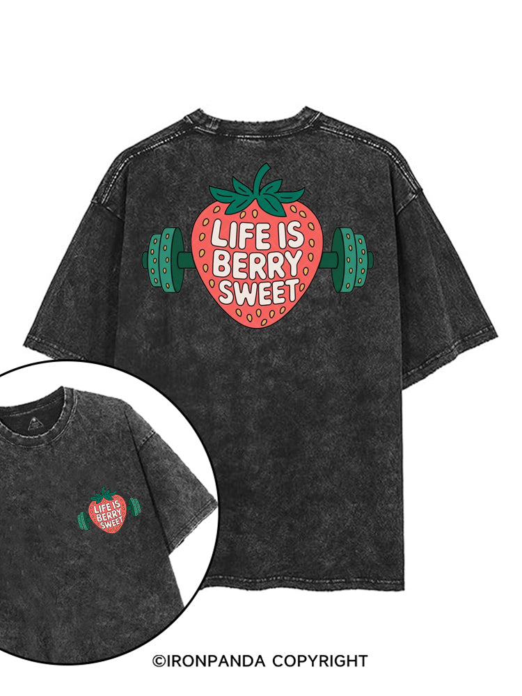 LIFE IS BERRY STRONG STRAWBERRY printed Gym Shirt