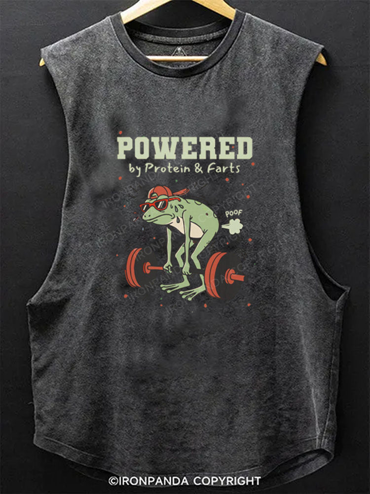 Funny Gym Frog Powered by Protein and Farts Scoop Bottom Cotton Tank