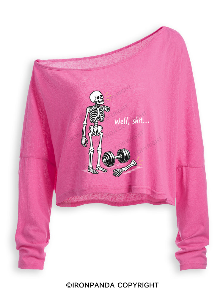 Well Shit Skeleton Off Shoulder Long Sleeve Crop Top
