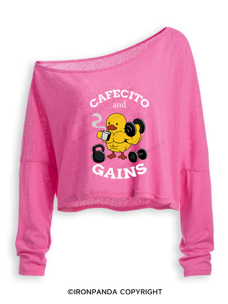 CAFECITO AND GAINS Off Shoulder Long Sleeve Crop Top