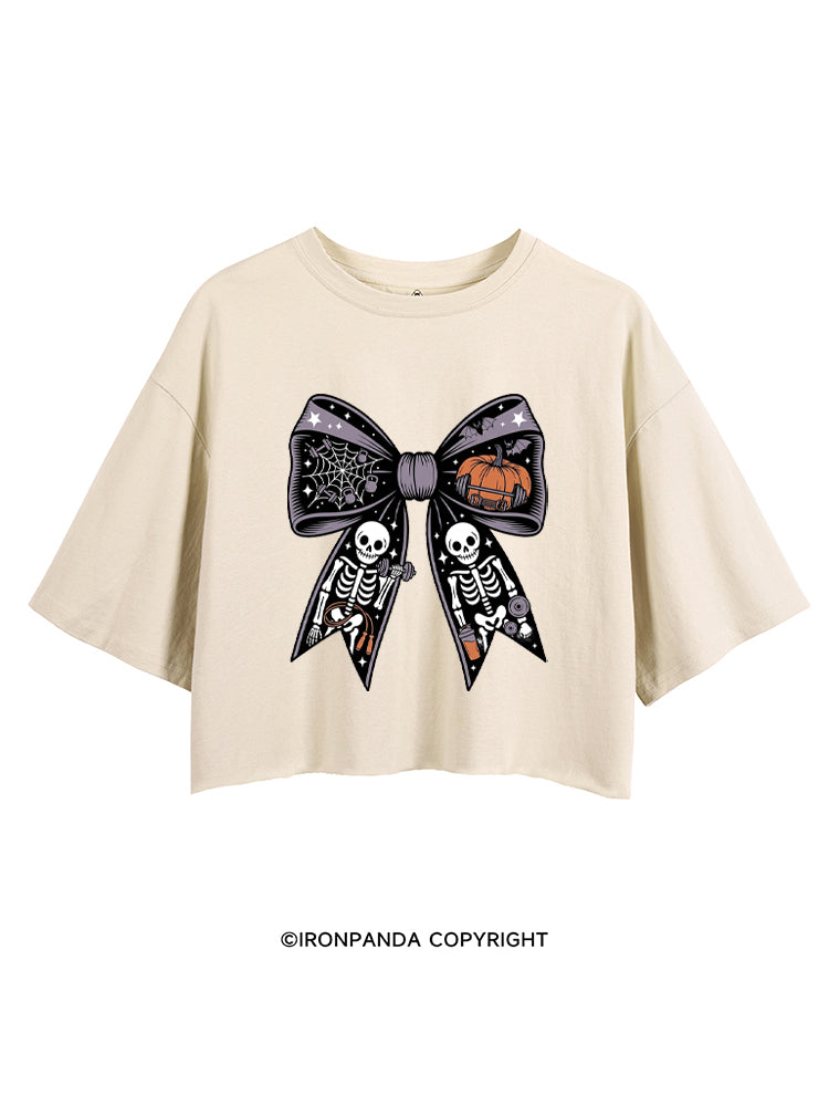 HALLOWEEN BOW SKELETON WORKOUT CROP TOPS