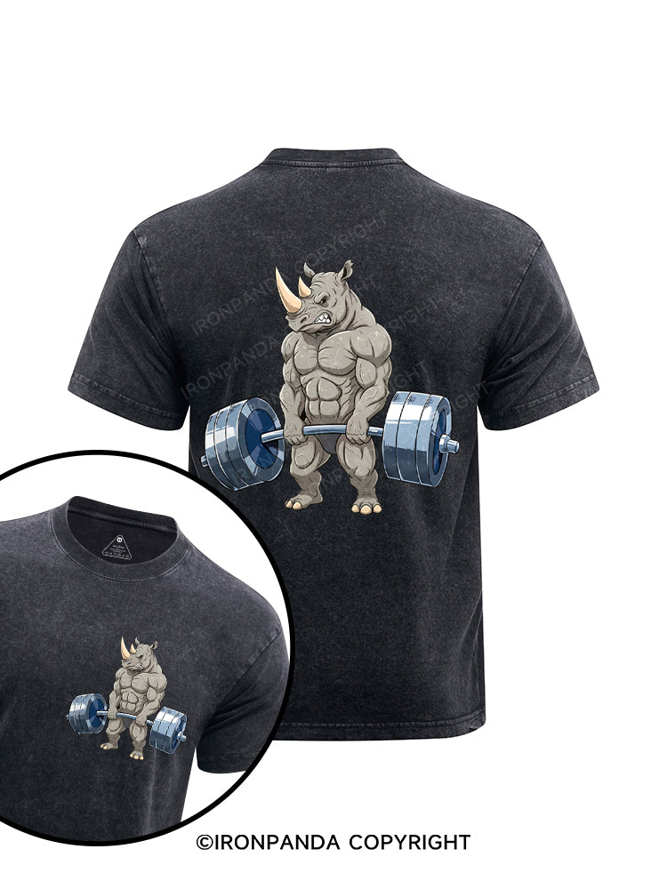 Muscular Rhino Deadlift Gym Printed Washed Gym Shirt
