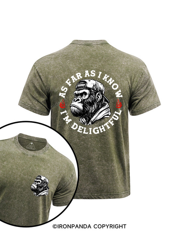 AS FAR AS I KNOW I'M DELIGHTFUL Printed Washed Gym Shirt