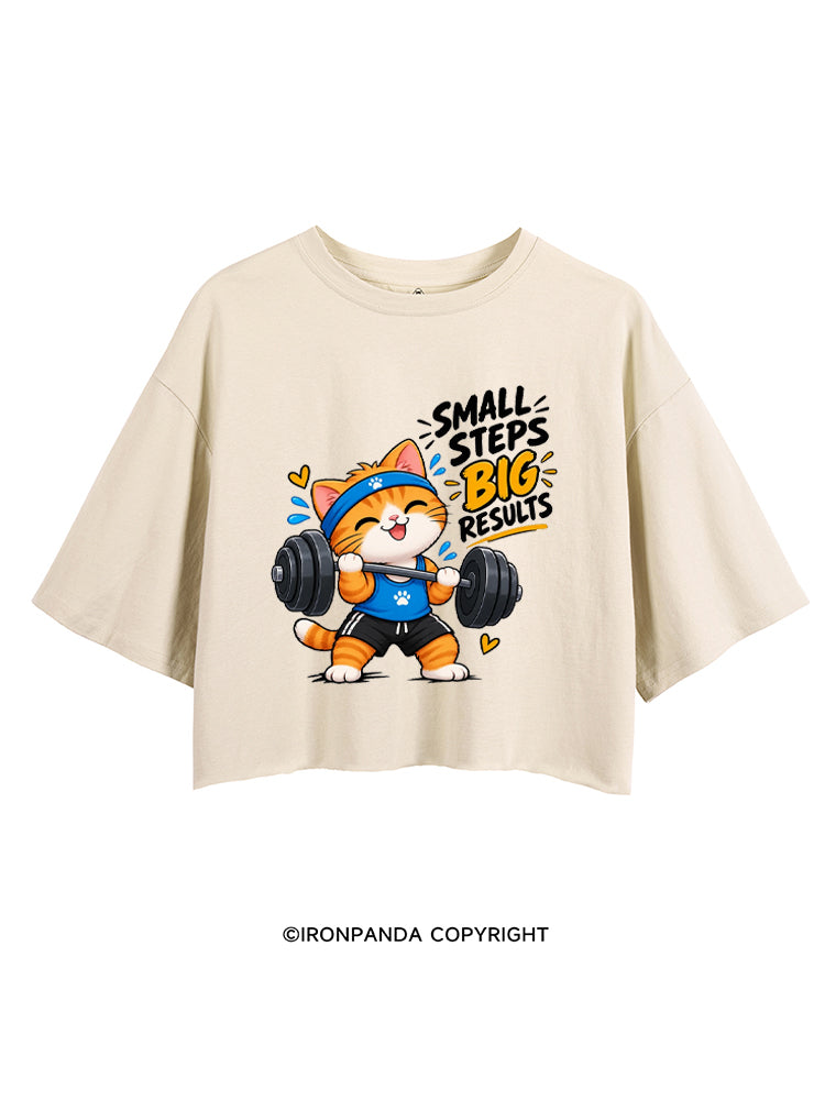 Small Steps Big Results Cute Cat Motivation CROP TOPS