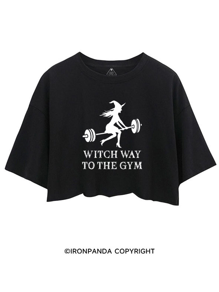 Witch Way To The Gym Funny Halloween CROP TOPS