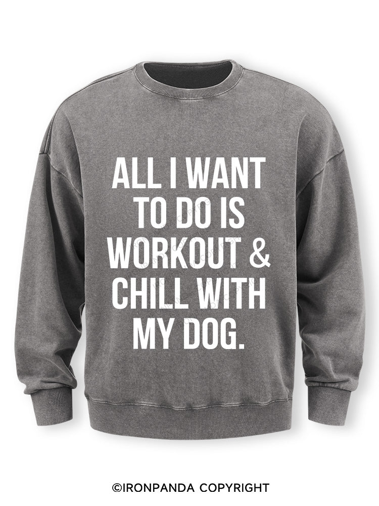 All I Want To Do Is Workout & Chill With My Dog Washed Sweatshirt