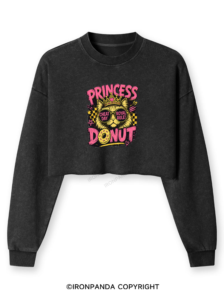 PRINCESS DONUT CHEAT DAT ROYAL RULE Washed Long-Sleeve Crop Top