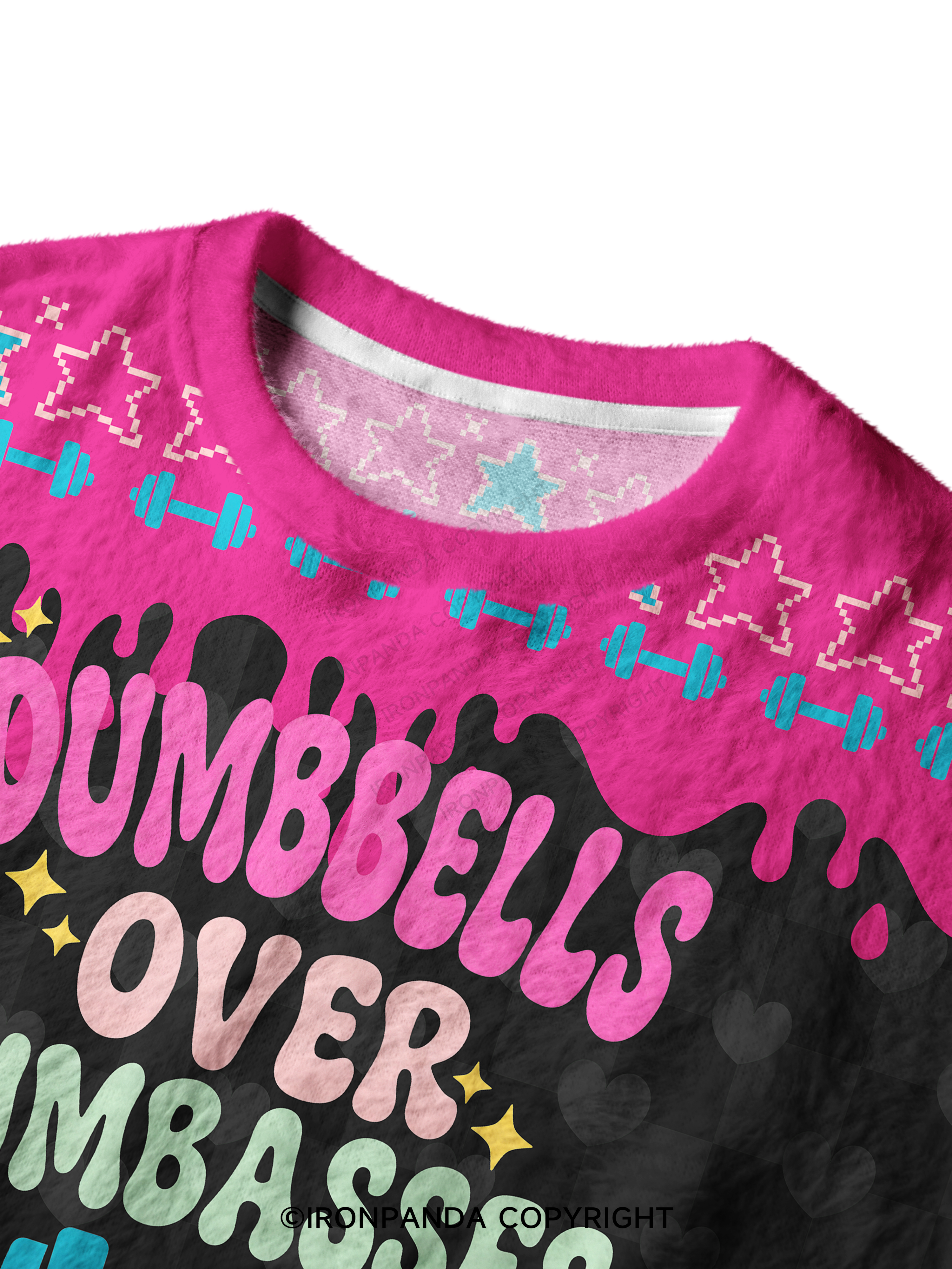 DUMBBELLS OVER DUMBASSES Ugly Fuzzy Fleece Sweater