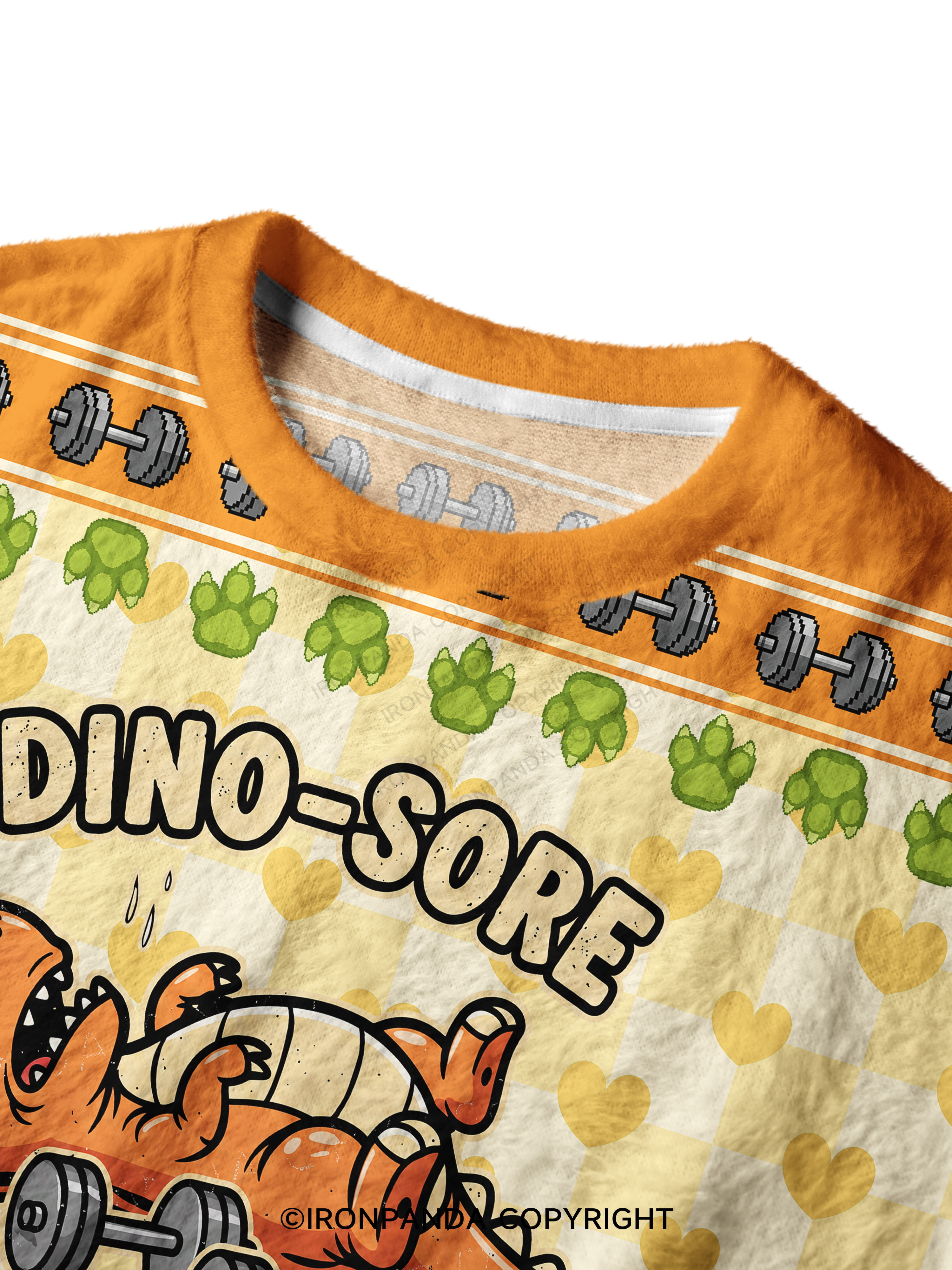 Dino-Sore Lifter Workout Ugly Fuzzy Fleece Sweater