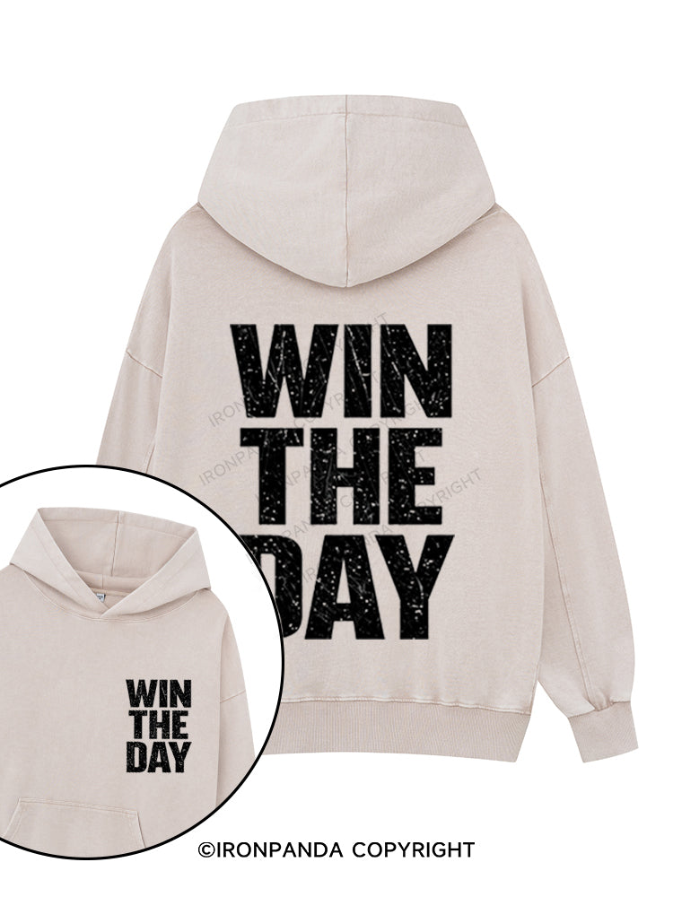 WIN THE DAY Printed Washed Gym Hoodie