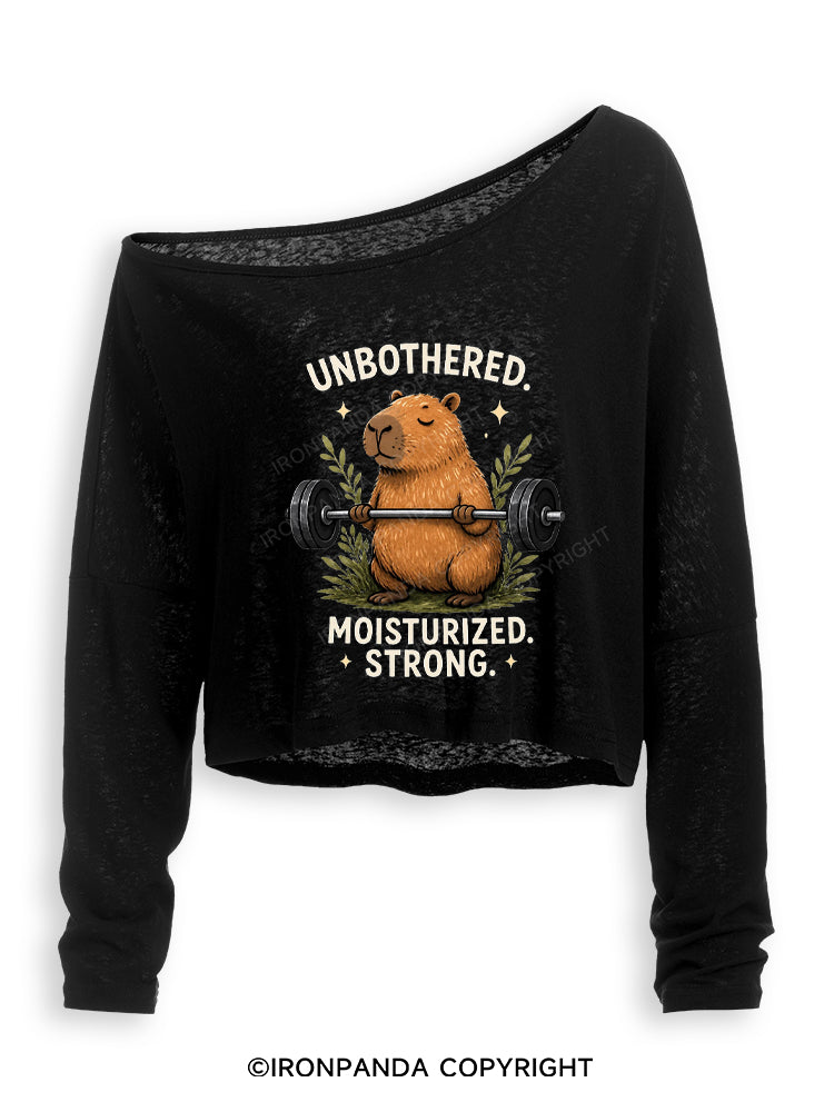 Unbothered. Moisturized. Strong Off Shoulder Long Sleeve Crop Top