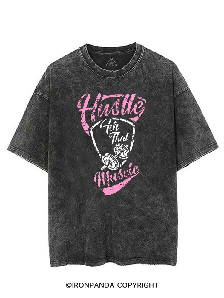 HUSTLE FOR THAT MUSCLE FUNNY GYM PINK VINTAGE GYM SHIRT