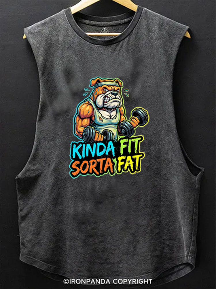 Kinda Fit Sorta Fat Funny Bulldog Weightlifting Scoop Bottom Cotton Tank
