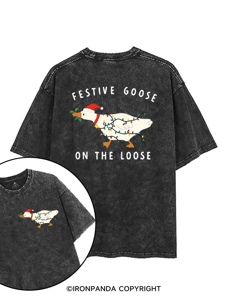 Festive Goose On The Loose Christmas Funny printed Gym Shirt