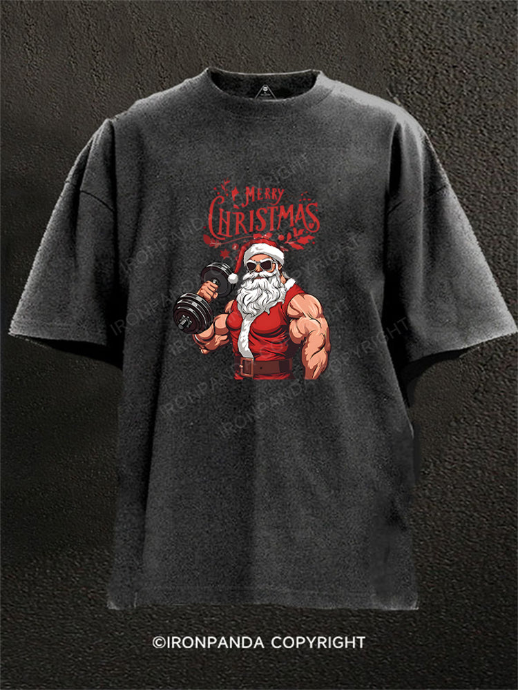 GYM SANTA MERRY CHRISTMAS Washed Gym Shirt
