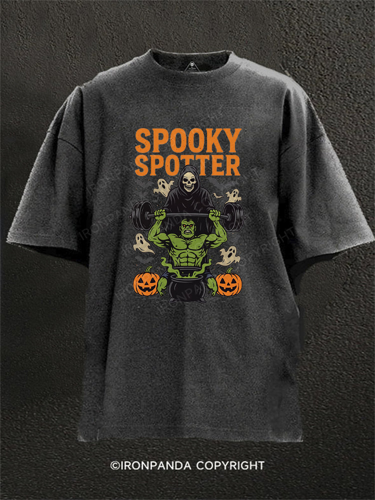 Spooky Spotter Skeleton Halloween Washed Gym Shirt