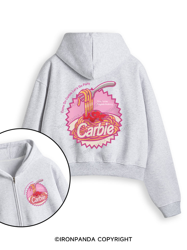 Carbie I Love Carbs Bread Pasta Pizza Fleece Crop Zip Up Hoodie