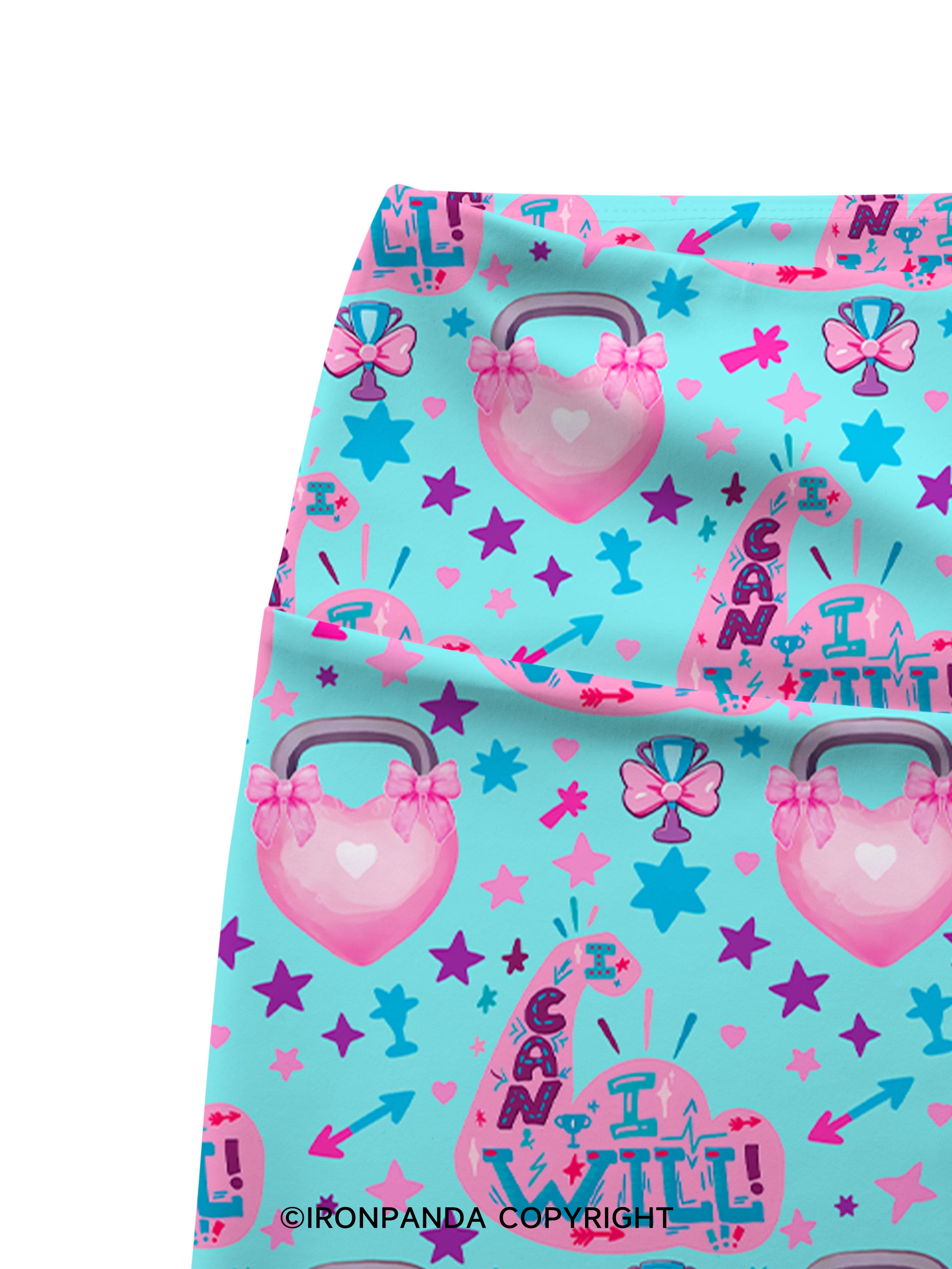 I CAN AND I WILL STRONG MUSCLE Printed Yoga Cycling Shorts