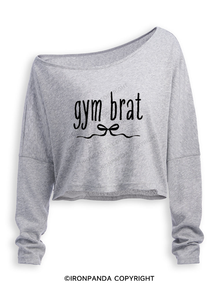 GYM BRAT Off Shoulder Long Sleeve Crop Top