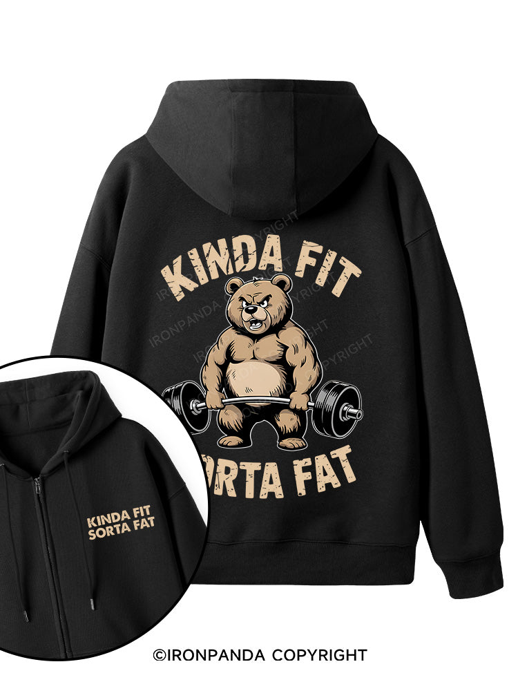 KINDA FIT SORTA FAT BEAR WEIGHTLIFTING Double-Sided Printed Fleece Zip Up Hoodie