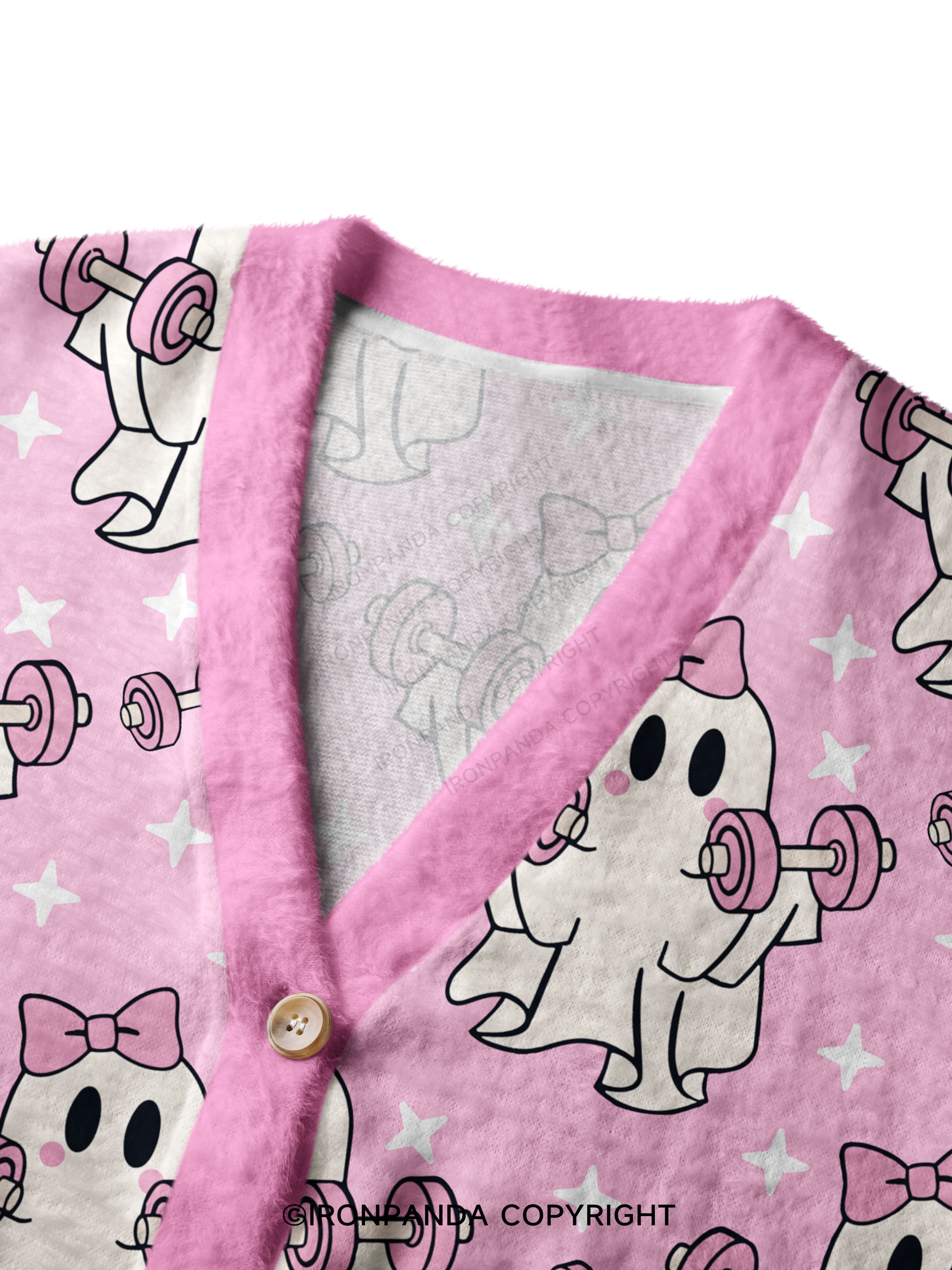 Pink Bow Workout Ghost Crop Ugly Cardigan Sweater